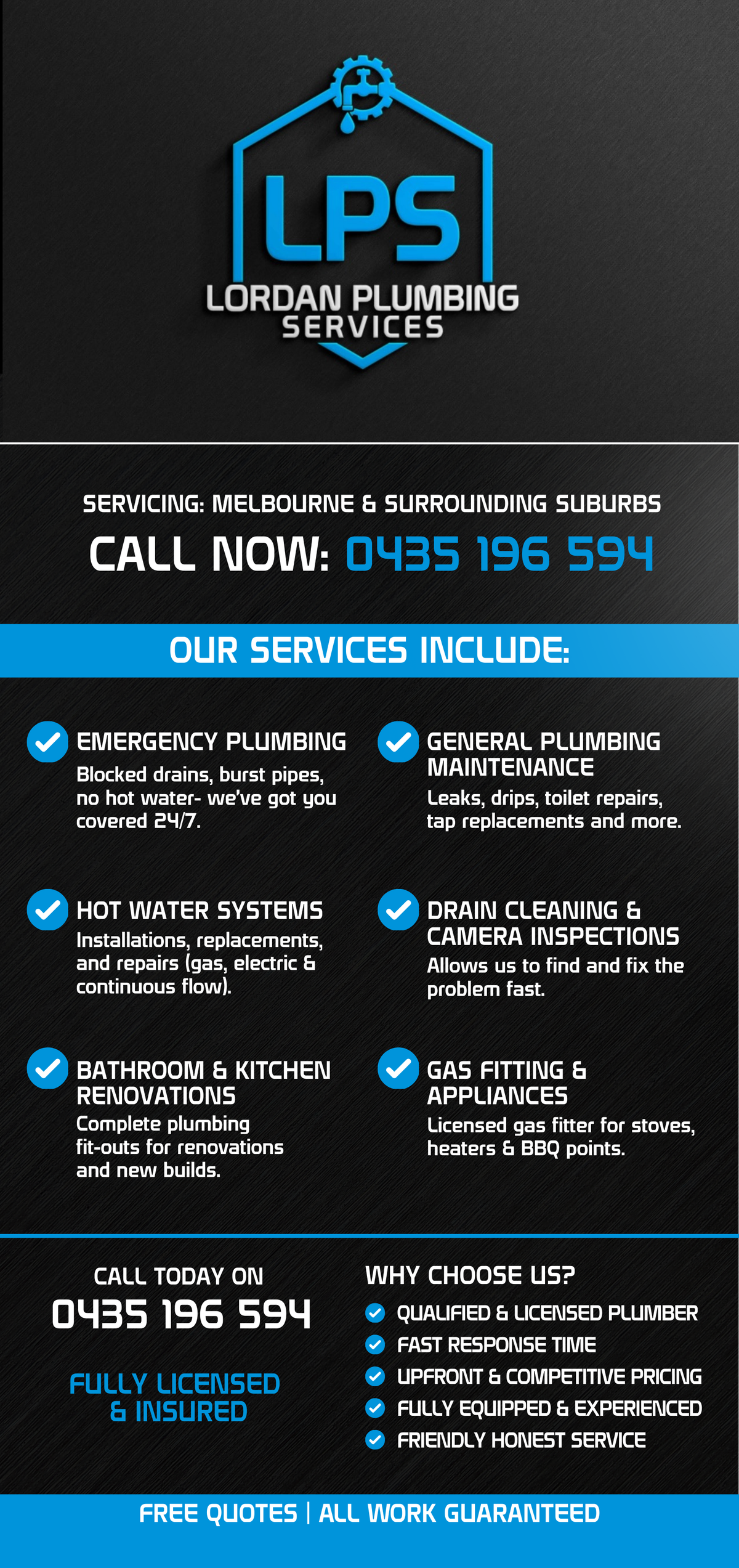 Lordan Plumbing Services promotional image from the current website